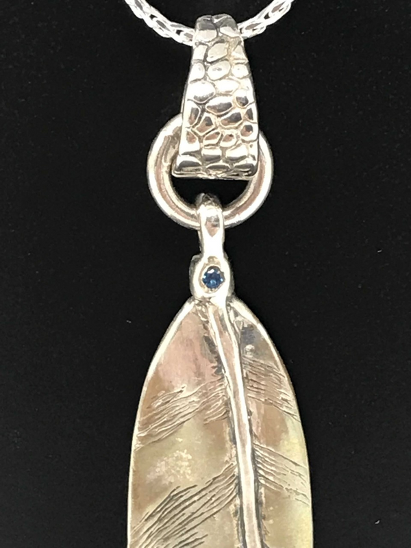 Owl Feather Small Sterling Silver Pendant-with a 3mm Stone