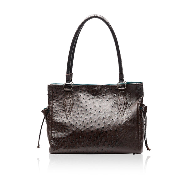 Queen Catherine Brown Ostrich Tote with Gem Silica Druzy
