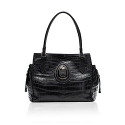 Queen Catherine Black Crocodile Tote with Black Druzy