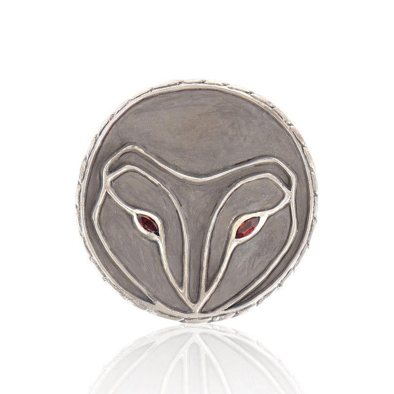 Owl Face Sterling Silver Belt Buckle with Gemstone Eyes