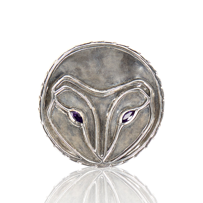 Owl Face Sterling Silver Belt Buckle with Gemstone Eyes
