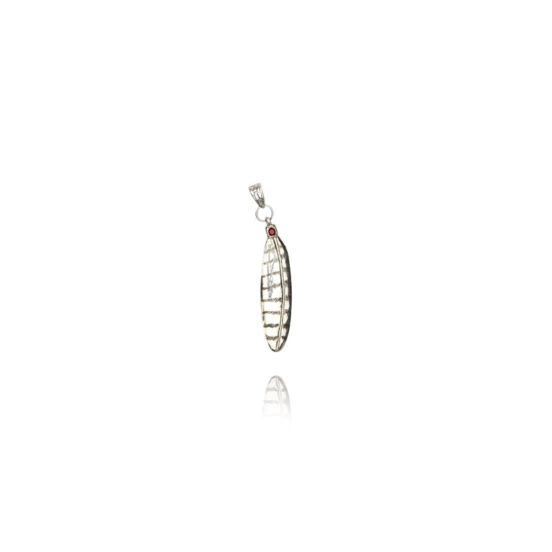 Owl Feather Pendant with .5 carat round gemstone- Large Sterling Silver